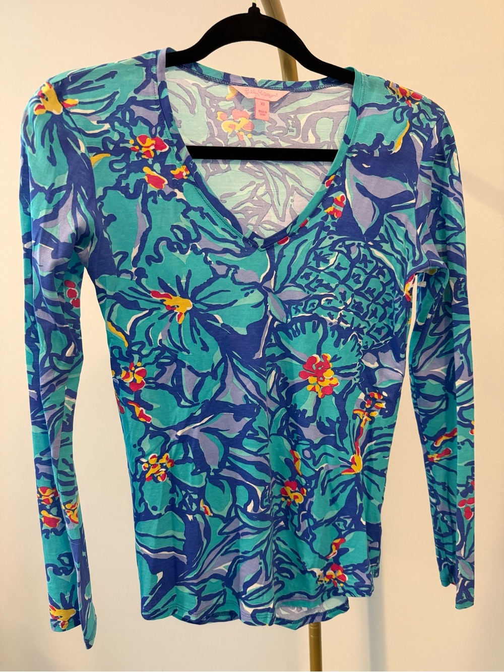 Lilly Pulitzer Pima Cotton Long Sleeve Tee XS | Tropical Floral Print | Resort C